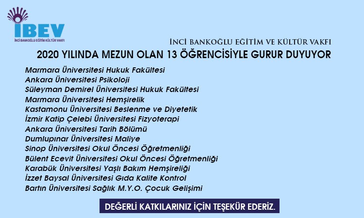 İBEV 2020 YILINDA MEZUN OLAN 13 ÖĞRENCİSİYLE GURUR DUYUYOR